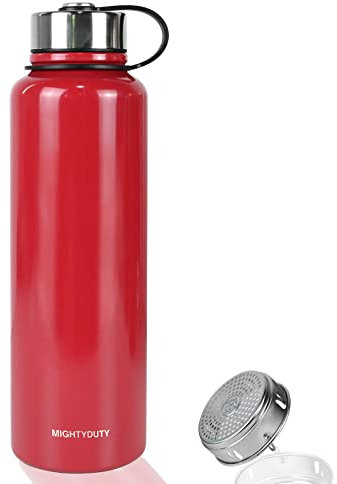 MIGHTYDUTY 1,5 Litros Botella Termica Botella Agua Acero Inoxidable Portátil Botellas Aislantes 6 – 24 Horas, Caliente y refrigerante, Botella Agua para Hogar Exteriores - rojo 1500ML