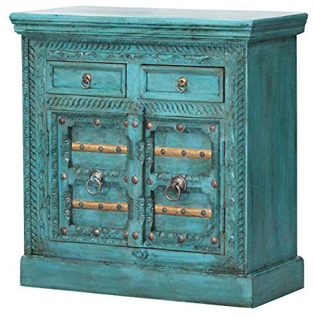 Casa Moro Orientalische Kommode Elisam 90x40x90 cm (B/T/H) Türkis im Kolonial-Stil, schmal Echtholz Sideboard aus Massiv-Holz Nachttisch modern CA541150