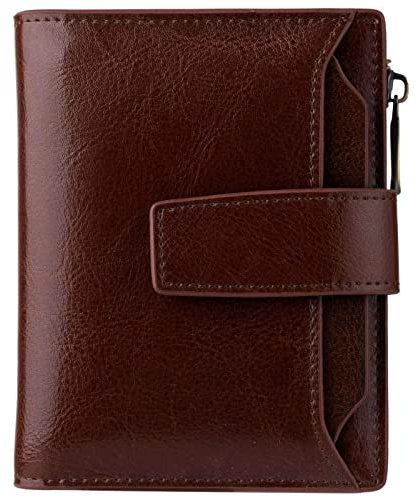 Bveyzi Small Leather Purse for Women, RFID Blocking Bifold Ladies Card Holder Wallet with id Window