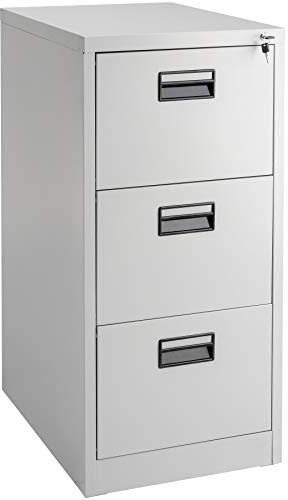 TecTake® Armoire de Rangement Meuble tiroir Metallique 3 Tiroirs pour Rangement Dossier, Caisson Bureau pour Dossiers Suspendus au Format DIN 4, Porte Document Bureau 62,4 x 46 x 102,8 cm - Gris
