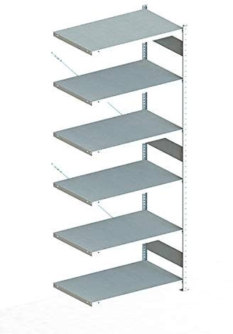 Meta Anbauregal - Zum Ausbau eines Lagerregales - 6 Böden - Farbe Silber - 250 x 100 cm - 60 cm tief