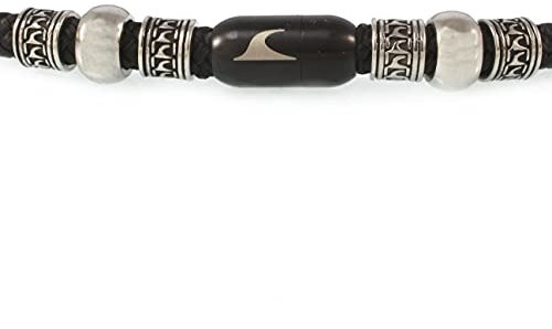 WAVEPIRATE® Segeltau Halskette ATOLL ST Schwarz Schwarz 48 cm Edelstahl-Verschluss in Geschenk-Box Surfer Herren Männer