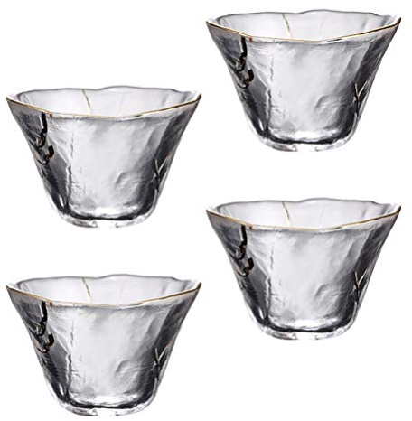 Luxshiny 4 Pack Japanese Glass Sake Cups Gold Rim Tea Drinking Cups | 70ml Small Glass Cup Set For Sake Tea Whisky And Spirits. Elegant Japanese Style Drinkware For Home Party And Gift Use