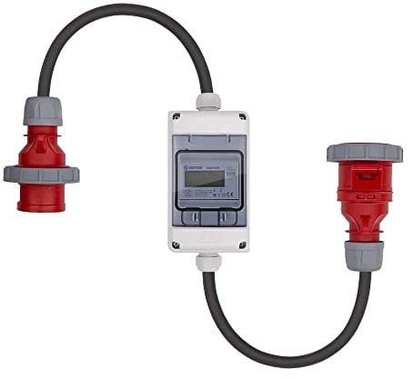 Swissnox 16A MID geeicht - Digital Stromzähler Zwischenstecker Box 400V / 16A CEE-Stecker Und Kupplung (PCE). Wattmeter Energiezähler Zwischenzähler Starkstromzähler. Assembled in Germany (IP65)