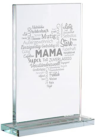 Casa Vivente Glaspokal mit edler Wortherz Gravur, Muttertagsgeschenk für Mama, Trophäe für Mütter zum Geburtstag, Gravierter Mama Pokal, Deko Geschenk für die Mutter