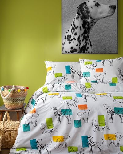 LERUUM Bettwäsche-Set für Einzelbett, 100 % Baumwolle, Niedlicher Hundedruck, Weiches Bettwäsche-Set für Jungen und Mädchen