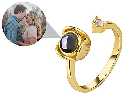 Personalisierter Foto Projektions Ringe Ich liebe dich 100 Sprachen Ring Benutzerdefinierte Foto 925 Sterling Silber Ringe Offener Verstellbarer Blume Ringe Schmuck Geschenk für Frauen Mädchen