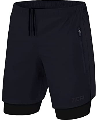 TCA Ultra Short Running Homme - Bleu Foncé/Noir (2X Poches Zippées), M