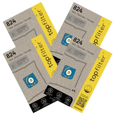 TopFilter 9993950 Lot de 4 packs 4 sacs aspirateur 64824 Electrolux et Tornado, soit 16 sacs aspirateur, poche aspirateur, accessoire aspirateur, Non tissé polypropylène, Plastique, 30 x 26 cm