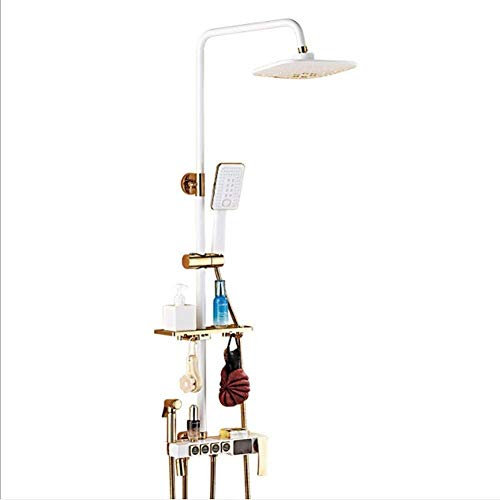 SENNIAN Brausegarnitur eckig Brausegarnitur aus 8 Zoll Weißgold Duschsystem LCD Temperaturanzeige Duscharmatur Badewanne Dusche