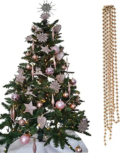 UKDeals Direct® Collection or rose boules de Noël en forme de goutte d'eau pailletée mat (guirlande de perles de 3 m)