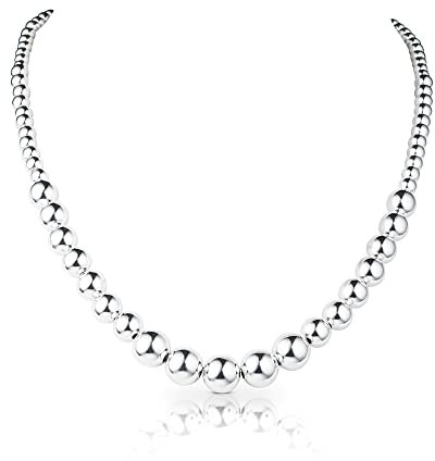 Diamond Treats Damen Silber Halsketten für Damen und Mädchen, 925 Sterling Silber Italienisches Design Kugel Statement Halskette, Silber Perlen-Kette