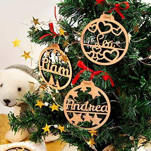 5 Bolas de Navidad Personalizadas en Madera. Decoración navideña Ideal para el árbol o Regalos - Stikets