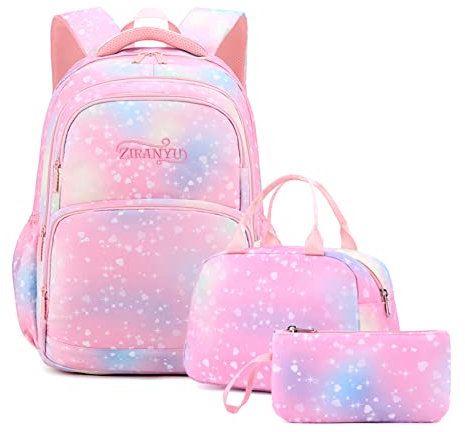 Tanou Mochilas Escolares Niña 3 Piezas, Mochila Niña Colegio para Escolar Primaria Secundaria, 22 litros Mochila Escolar con Bolsa Térmica Estuche, Rosa