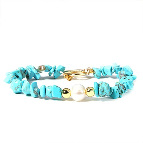MILAKOO Türkis gefärbtes Splitterarmband mit echten Perlen Natur edelstein Armband Kristall armreif