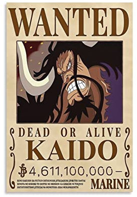 NANXIANG Anime One Piece Wanted Poster Kaido Wandkunst Poster Drucke Home Decor Bild Leinwand Malerei Poster 30 x 45 cm