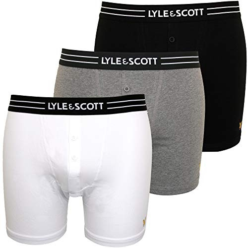 Lyle & Scott 3-Pack Placed Logo Button-Fly Men's Boxer Briefs, Black/White/Grey