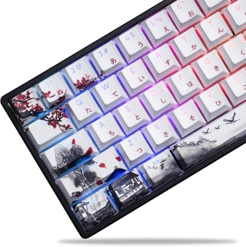 Womier Shine Through Keycaps - PBT Japanese Keycaps, 127 Keys Plum Blossom Custom Keycap Set Dye-Sublimation Cherry Profile Keyboard Keycaps for Cherry Gateron MX Switches Mechanical Keyboards
