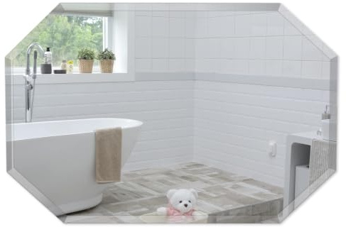Neue Design Mood® Premium Octagonal Bathroom Mirror, Wall Mounted Bevelled Frameless Mirrors, Hangs Both Ways, Toilet Bedroom Hallway, (50cm x 70cm)