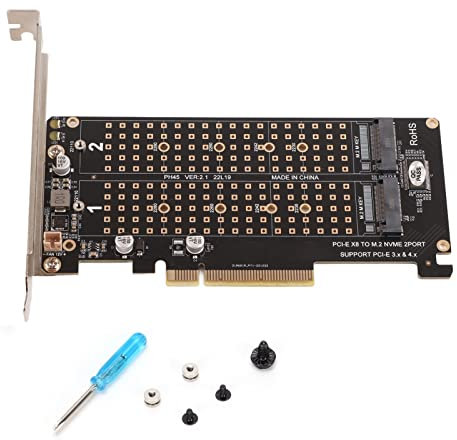 Adapterkarte, NVME SSD und M.2 PCIE Schnittstellengerät, 2 X 32 Gbit/S Signale mit Voller Geschwindigkeit, M.2 Festplattenschnittstelle, PCIE X8 Schnittstellenverdickungstechnologie(Schwarz)