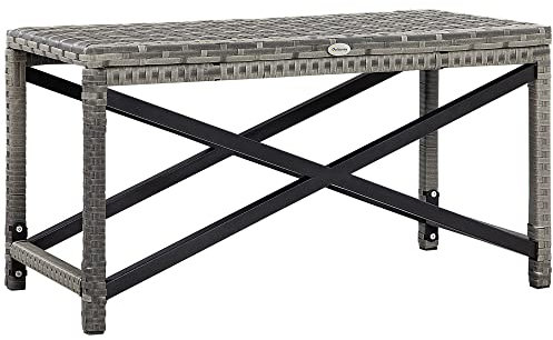 Outsunny Table basse d'extérieur en osier polyéthylène, table d'appoint en rotin, avec planche en plastique sous le dessus de la table entièrement tissé pour terrasse, jardin, balcon, gris mélangé