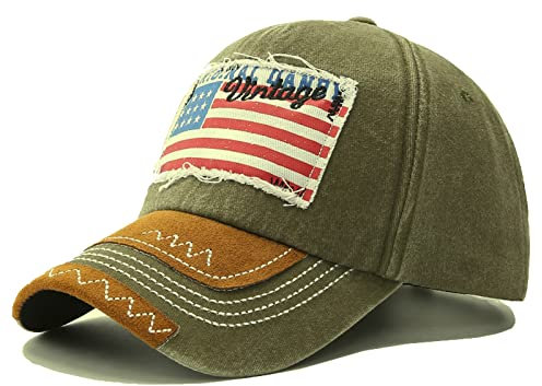 Sporty Baseballcap U.S.A. Flag Fahne USA Vintage Style Used Washed Look Retro Amerika Kappe Mütze Cap Schirmmütze Basecap (Army green2)
