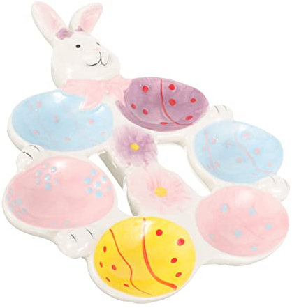 WOONEKY Kaninchen-schmuck-tablett Eierhalter Osterhase Eierregal Eierbecher Ostereier Teller Porzellan Ständer Für Hartgekochte Eier Eierhalter Porzellan Eierlagerung Kind Keramik Einfach
