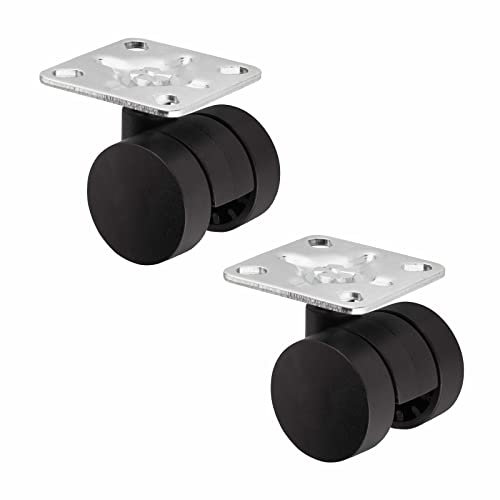 Sotech 2er Set Möbelrolle AACHEN mit Montageplatte (Ø 35 mm, 40 Kg Tragfähigkeit pro Rolle, 360 Grad drehbar, schwarz) Lenkrollen Doppelrollen leise und bodenschonend