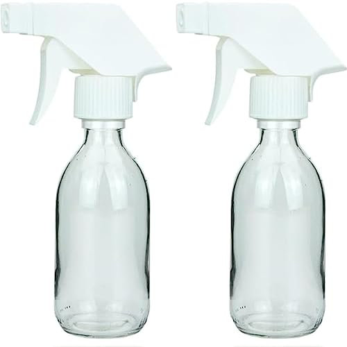 mikken 2 Sprühflaschen 250 ml Glas transparent für Reinigungsmittel, Haarpflege, Pflanzen, etc