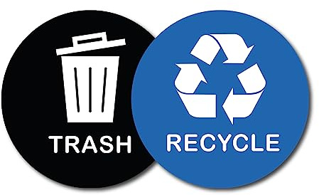 Pack of 2 Blue & Black Recycling Sticker Self Adhesive (100 x 100 mm) Waterproof Recycling Stickers for Bins Papa Prints®