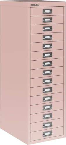 Bisley Multidrawer Schubladenschrank aus Metall mit 15 Schubladen DIN A4 ohne Sockel - Farbe: Pastellpink