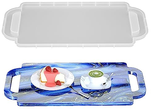 15″ Silicone Rectangle Fruit Tray Resin Epoxy Mold Board Mat Casting Mould | Large Plate With Handles Chopping ,Charcuterie Cheese Serving Agate Craft Pad Molds DIY
