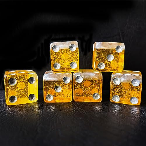 BESCON DICE 16MM D6 Würfel, 5/8 6-seitige Würfel im Bier-Imitat-Stil, 6-teiliges Set in Ziegelbox, Amber, Schaum, Hexaeder, Pip, Adult, GAME_DICE, Dice Set