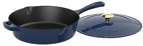 Cuisinart CI45-30NVM Chef's Classic - Freidora de pollo esmaltada de hierro fundido de 12 pulgadas con tapa, azul medianoche