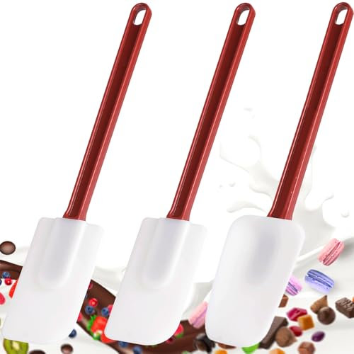 Silicone Rubber Spatula Set of 3 - Commercial 9.5 Inches Heat Resistant Scrapers (2 Scrapers+1 Spatula)