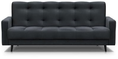 Mars Meble Schlafsofa mit Bettkasten - Dreisitzer 220cm Breit Polstersofa mit Schlaffunktion Nancy BIS, aus Velours Sofa mit Federkern Holzbeine, Stoff: Monolith 97 - Dunkelgrau