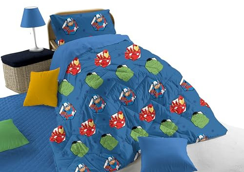 Avengers Winter-Steppdecke für Einzelbett, Blau, aus Baumwolle, Marvel, 170 x 260 cm, Bett für Kinderzimmer