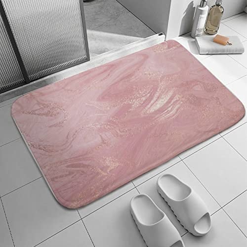 Bioputty Pink Rose Gold Blush Gold Molten Stone Marble Bath Mat Non-Slip Bathroom Rugs, Soft Absorbent Bath Rug for Bathroom Floor Tub Shower 40cm x 60cm