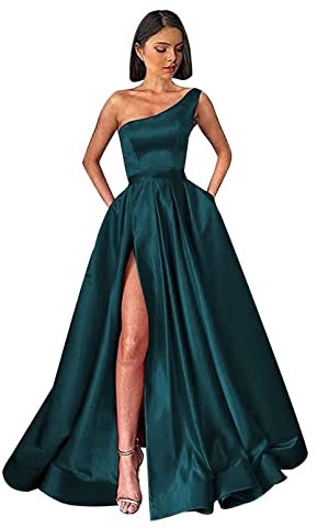 Sincemeet Vestido de Fiesta de satén con un Hombro para Mujer Vestido Largo de Dama de Honor Vestido de Fiesta con Corte en A