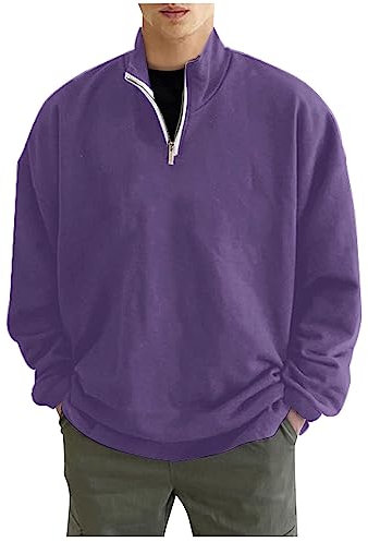 KONG JIMFAN Sweatjacke Herren Frühling Herbst Pullover Lange Ärmel Stern-Hoodie Herren Sweatshirts Männer Langarm Herren Schalkragen Pullover Waffle Pullover T-Shirt(5-Purple,L)