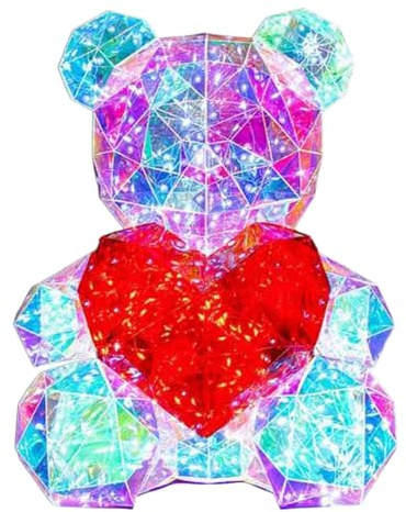 DSOPV Leuchtbär bunt mit rotem Herz Geburtstagsgeschenke Valentinstag Deko Schlafzimmer Kindergeburtstag