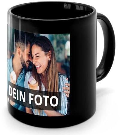 PhotoFancy® - Fototasse Schwarz mit eigenem Foto bedruckt - Kaffee-Becher mit eigenem Bild personalisiert - schwarz