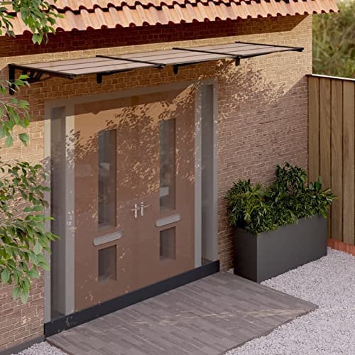 Rantry Türvordach Schwarz 297,5 x 90 cm Polycarbonat Fenster Tür Garten Vordach Terrasse Veranda Markise Regenschutz Abdeckung Outdoor Front Hintertür Vordach Markise Fenster & Tür Markisen