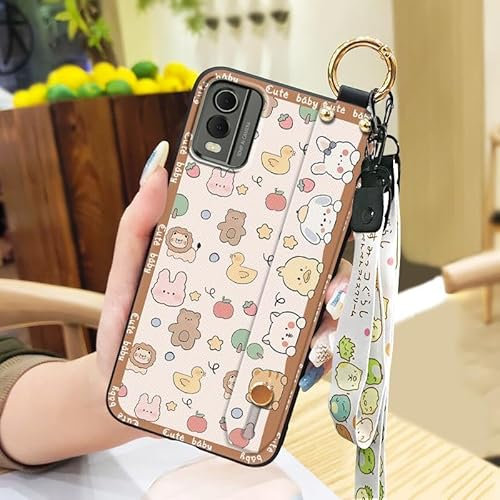 lulumi-Phone Case For Nokia C32,Shockproof Waterproof Wristband Soft case Back Cover Anti-knock Cartoon ring Cute Silicone Kickstand Wrist Strap Lanyard Durable Fashion Design