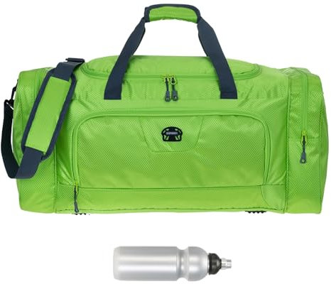 Sporttasche Damen Herren Trainer XL 69 cm 55 L Nassfach Reisetasche Schuhfach Sport Fitness Sauna Gym Bag Tasche sehr groß 1244 + Trinkflasche (Lime Green (grün))