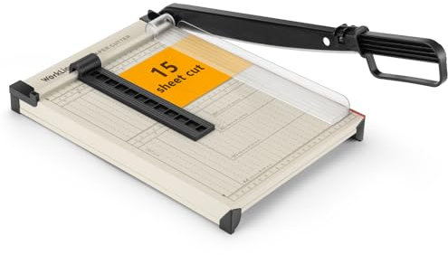 WORKLION Hebelschneider A4 – robuster Papierschneider mit Sicherheitsschutz, 15 Blatt Kapazität, Präzisions-Schneidemaschine zum Schneiden von Papier, Karten, Fotos, Vinyl und mehr mit