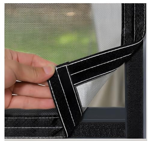 Katzennetz Fenster für Balkon Ohne Bohren Edelstahl, Katzensichere Fliegengitter Metall Mit Klettband, Fenstergitter Insektenschutz Transparent Langlebig Robust (Color : Gray Mesh Black Frame, Size
