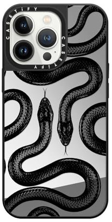 CASETiFY Mirror iPhone 13 Pro Case [Reflective / 4.9ft Drop Protection/Compatible with Magsafe] - Black Kingsnake - Silver On Black