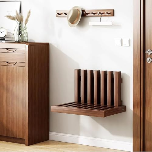 Ultra-Sottile Sedie Pieghevoli Sgabello a Muro Pieghevole a Muro Sgabello Cambio Portico Nascosto Sedia in Legno massello da 150 kg -41X34X5CM (Color : Brown)