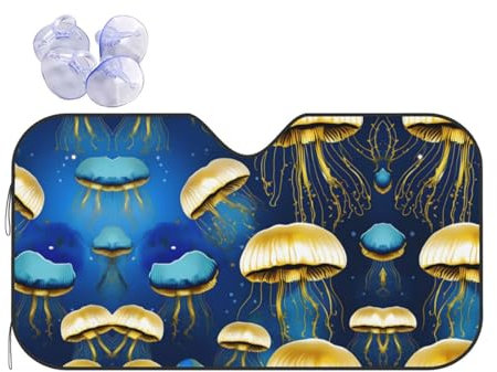 Blaue und goldene Quallen-Windschutzscheiben-Sonnenschutz, Auto-Frontscheibe, Sonnenschutz, UV-Visier, einziehbarer Auto-Sonnenschutz für